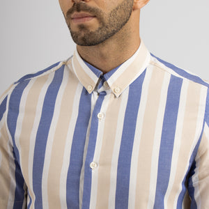 Camisa Modern Fit Striped Azul Crema