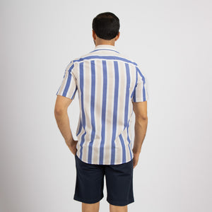 Camisa Modern Fit Striped Azul Crema