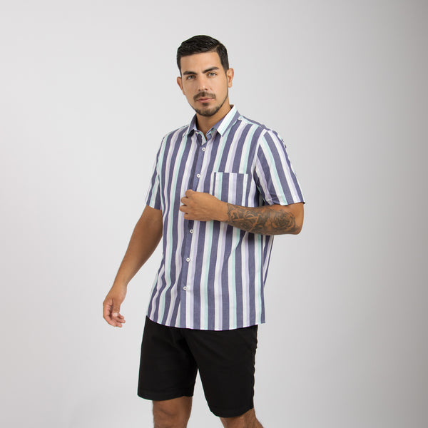 Camisa Modern Fit Striped Turquesa