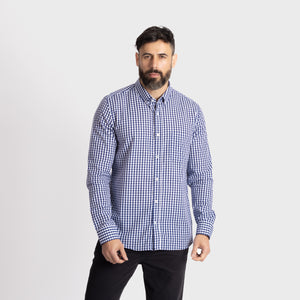 Camisa Manga Larga Cuadros Modern Fit Azul Marino