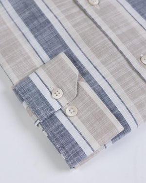 Camisa Viena Manga Larga Neru Beige Azul