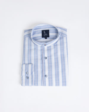 Camisa Viena Manga Larga Neru Celeste Blanco