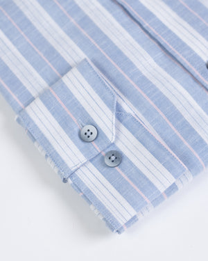 Camisa Viena Manga Larga Neru Celeste Blanco