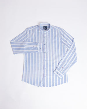 Camisa Viena Manga Larga Neru Celeste Blanco