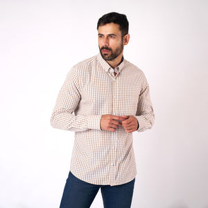 Camisa Lima Shirt Manga Larga Cuadros Modern Fit Beige