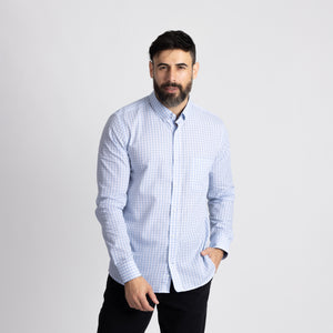 Camisa Manga Larga Cuadros Modern Fit Celeste
