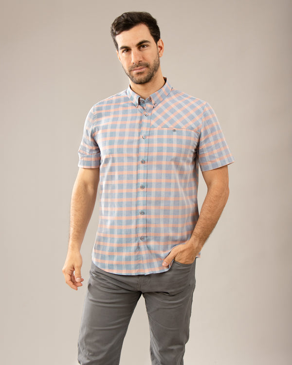 Camisa Manga Corta Button Down Vermont Celeste Rosa